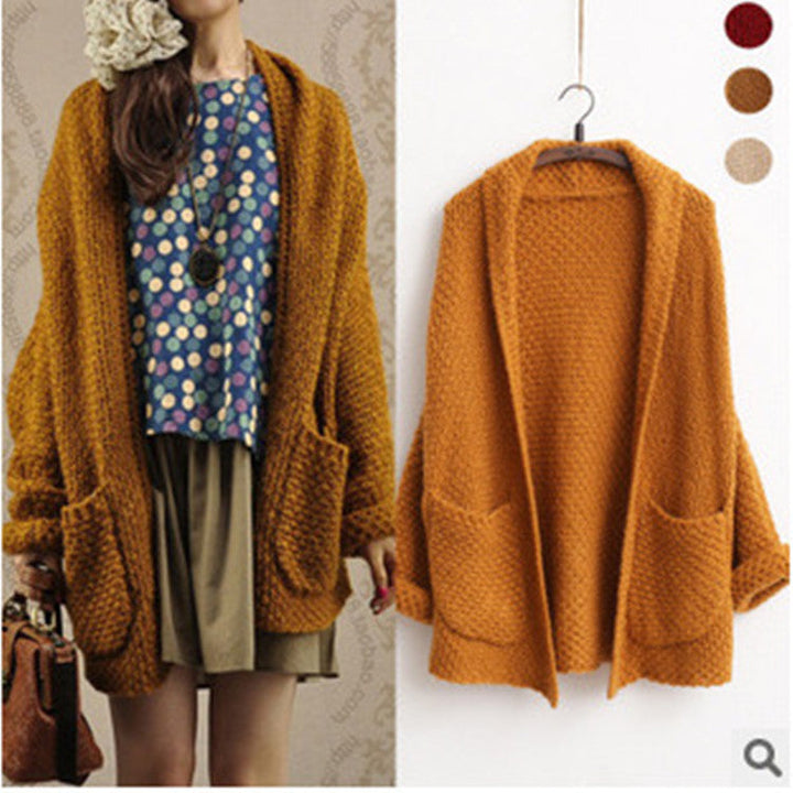 Ladies Chunky Knit Cardigan with Open Sleeves and Practical Pockets Mune