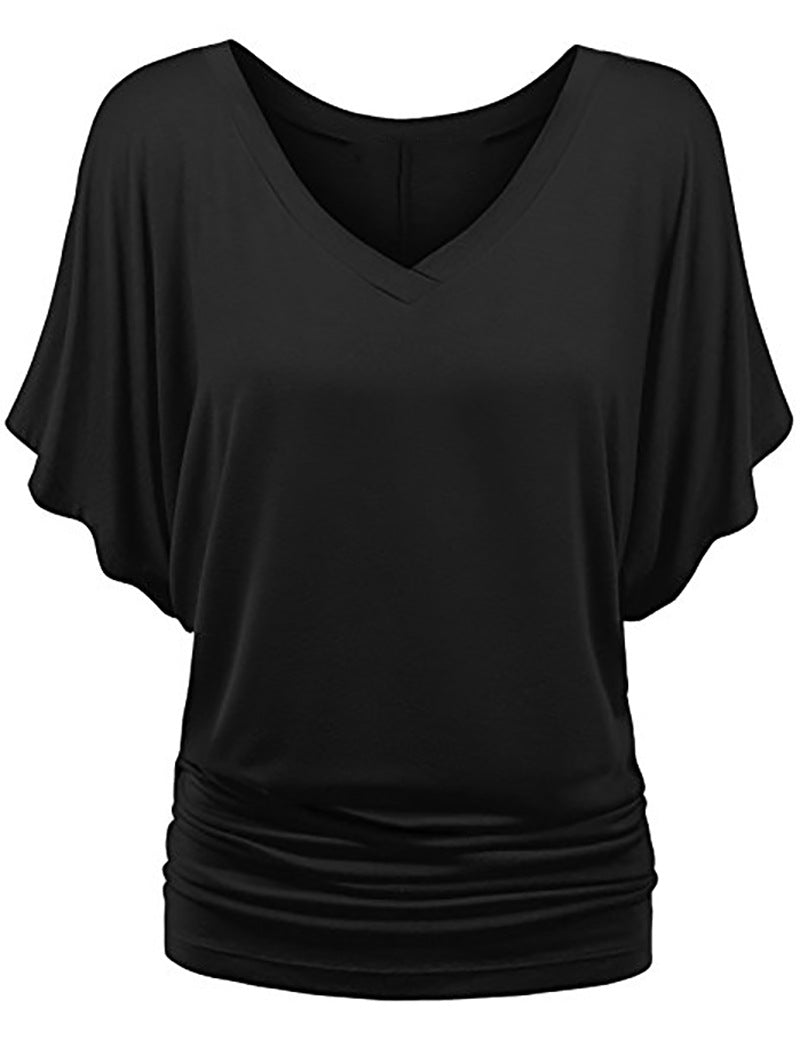 Women’s casual V-neck T-shirt with draped hem Mune Fashion