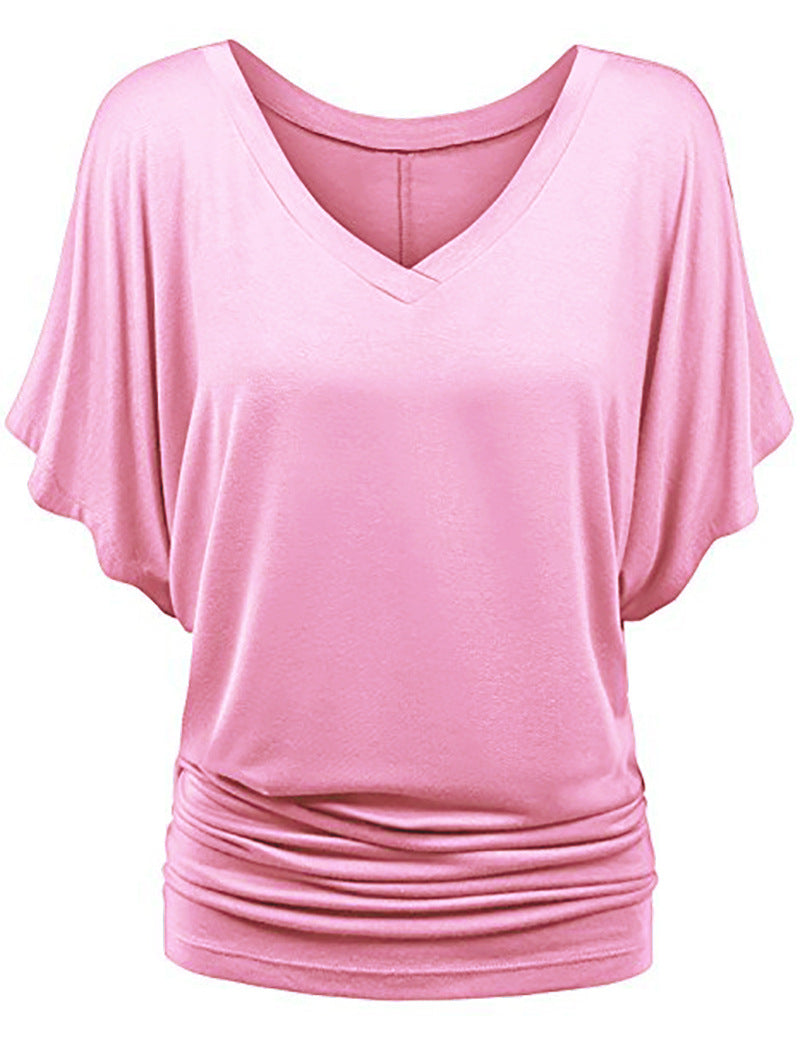 Women’s casual V-neck T-shirt with draped hem Mune Fashion
