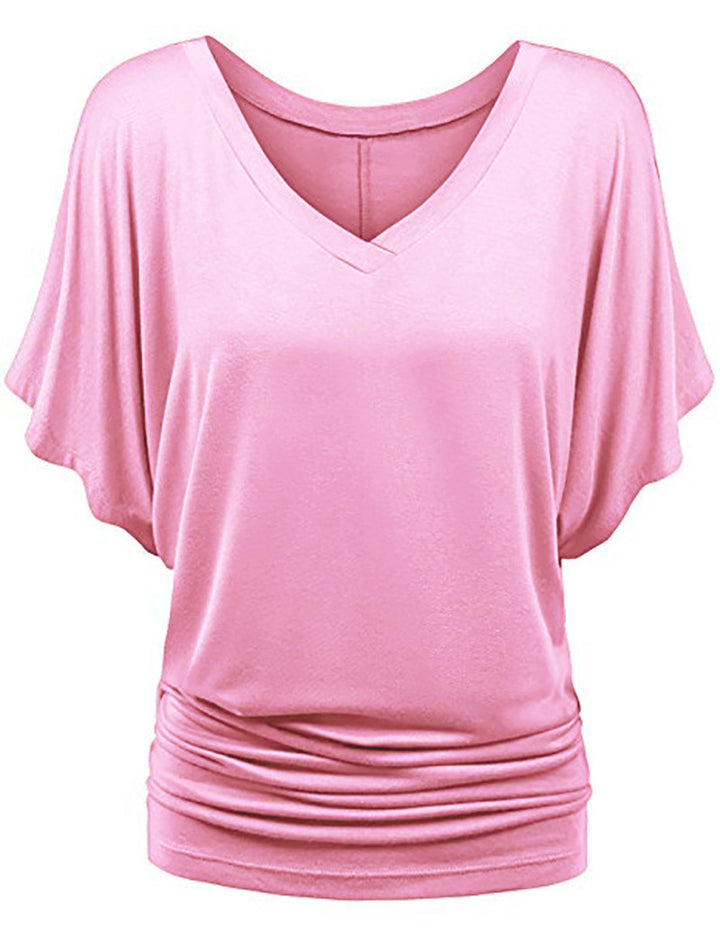 Women’s casual V-neck T-shirt with draped hem Mune Fashion