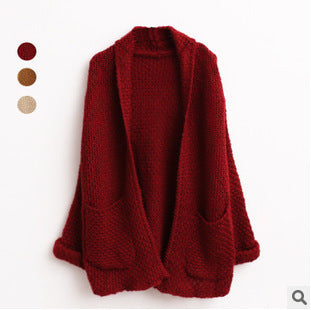 Ladies Chunky Knit Cardigan with Open Sleeves and Practical Pockets Mune