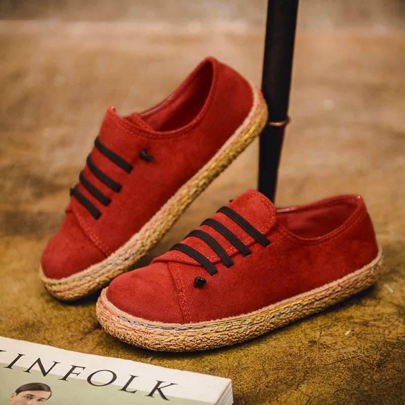 Women's low sneaker espadrille with suede look, elastic laces and braided jute sole Mune Fashion