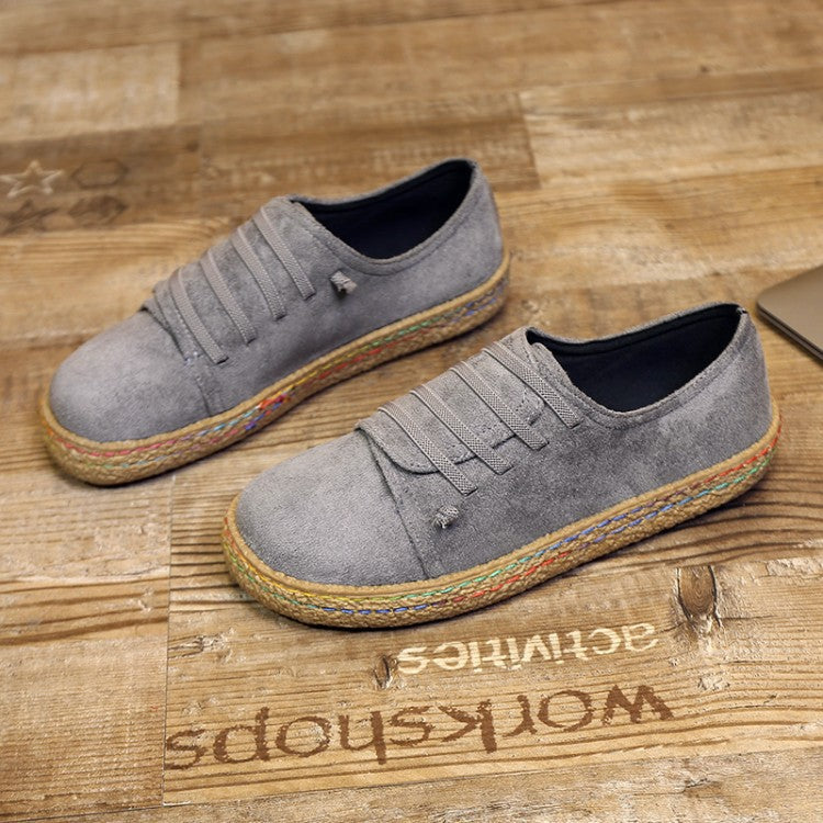 Women's low sneaker espadrille with suede look, elastic laces and braided jute sole Mune Fashion
