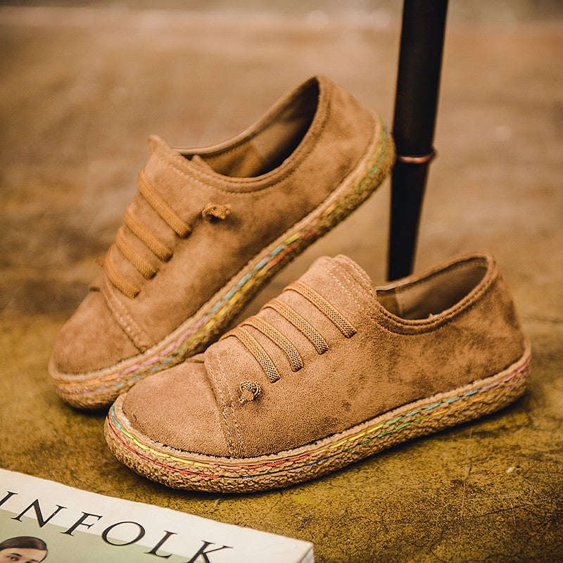 Women's low sneaker espadrille with suede look, elastic laces and braided jute sole Mune Fashion