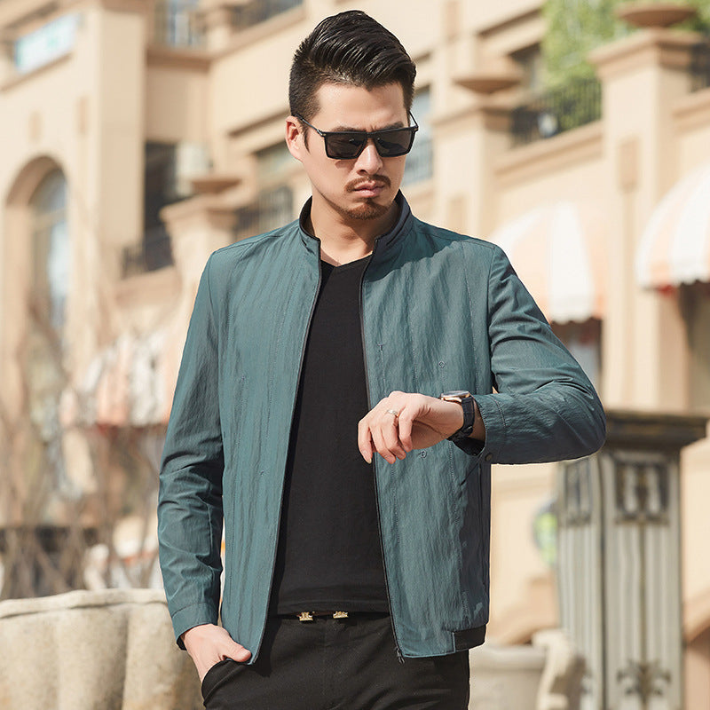 Men's Ultralight Travel Transition Jacket with Stand-Up Collar and Wrinkle-Resistant Performance Fabric