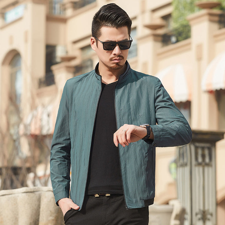 Men's Ultralight Travel Transition Jacket with Stand-Up Collar and Wrinkle-Resistant Performance Fabric