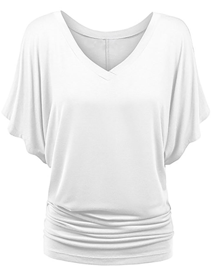 Women’s casual V-neck T-shirt with draped hem Mune Fashion