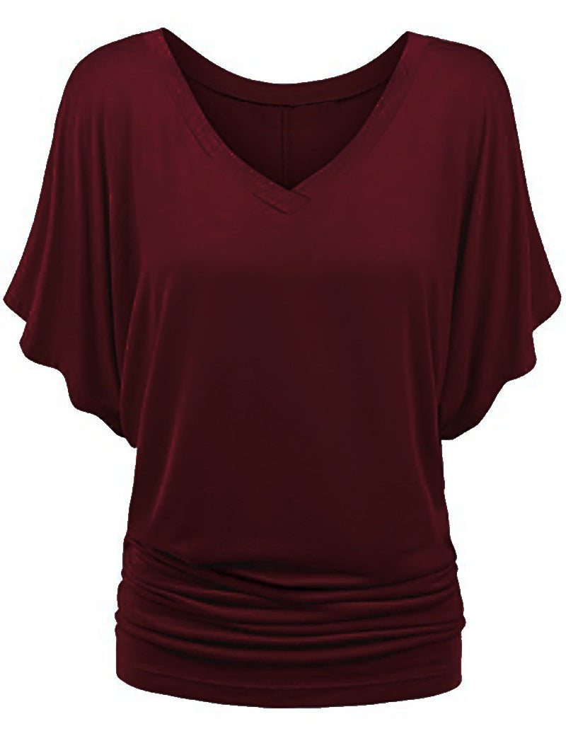 Women’s casual V-neck T-shirt with draped hem Mune Fashion