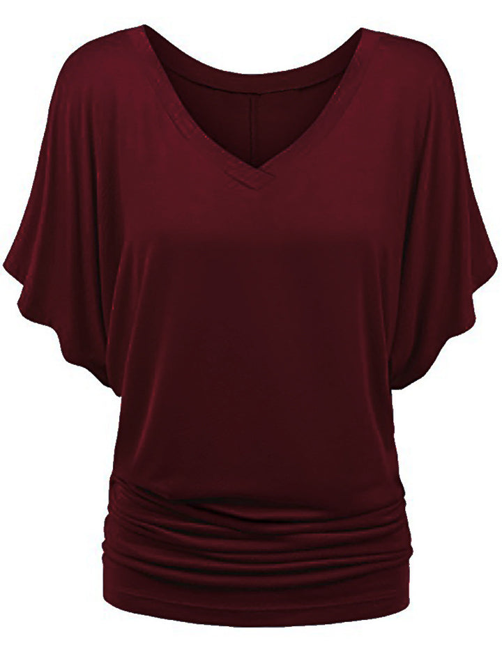 Women’s casual V-neck T-shirt with draped hem Mune Fashion
