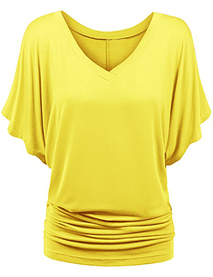 Women’s casual V-neck T-shirt with draped hem Mune Fashion