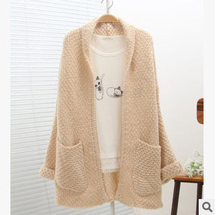 Ladies Chunky Knit Cardigan with Open Sleeves and Practical Pockets Mune