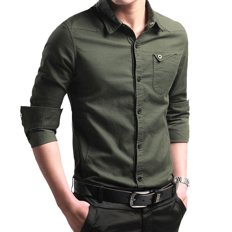 Men's Slim-Fit Cotton Shirt with Roll-Up Sleeves and Chest Pocket Mune Fashion
