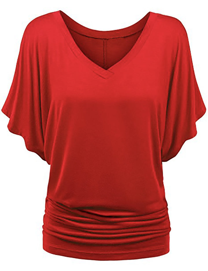 Women’s casual V-neck T-shirt with draped hem Mune Fashion