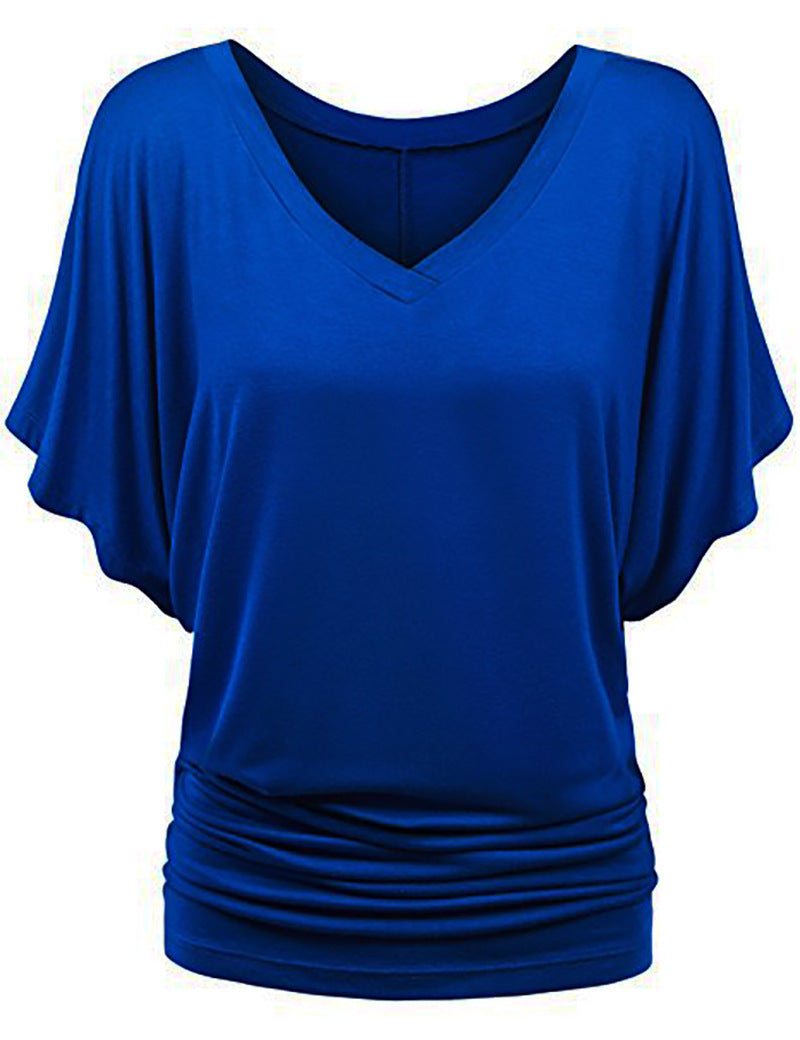 Women’s casual V-neck T-shirt with draped hem Mune Fashion