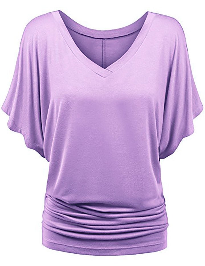 Women’s casual V-neck T-shirt with draped hem Mune Fashion
