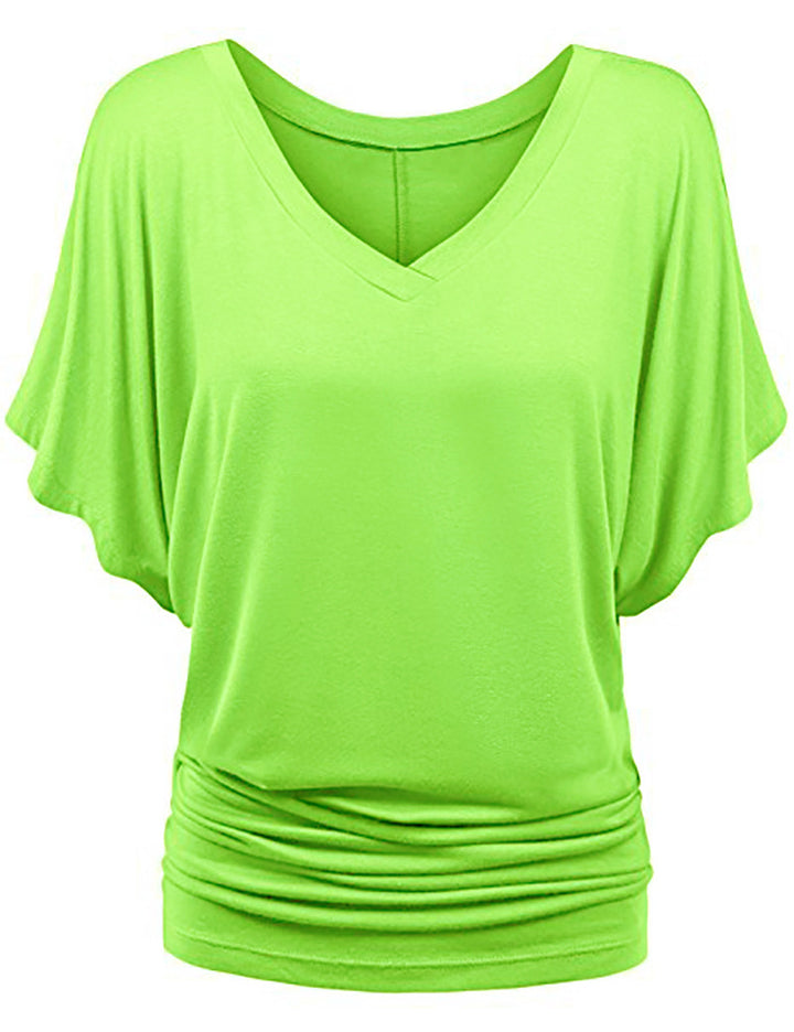 Women’s casual V-neck T-shirt with draped hem Mune Fashion