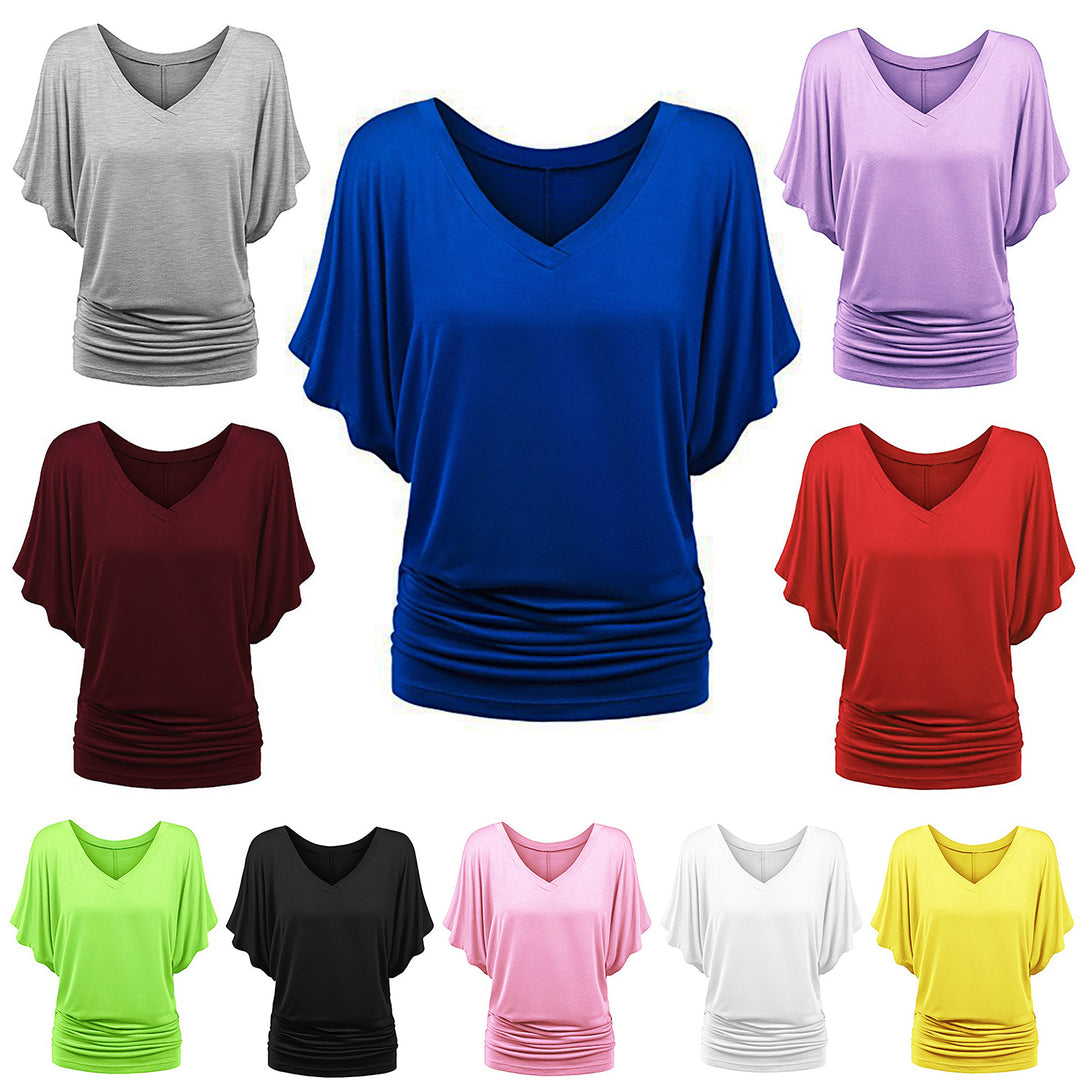 Women’s casual V-neck T-shirt with draped hem Mune Fashion