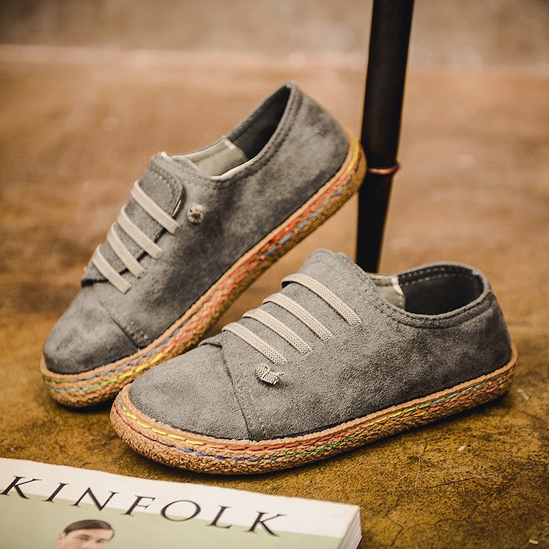 Women's low sneaker espadrille with suede look, elastic laces and braided jute sole Mune Fashion