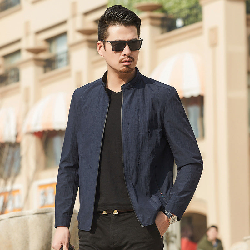 Men's Ultralight Travel Transition Jacket with Stand-Up Collar and Wrinkle-Resistant Performance Fabric