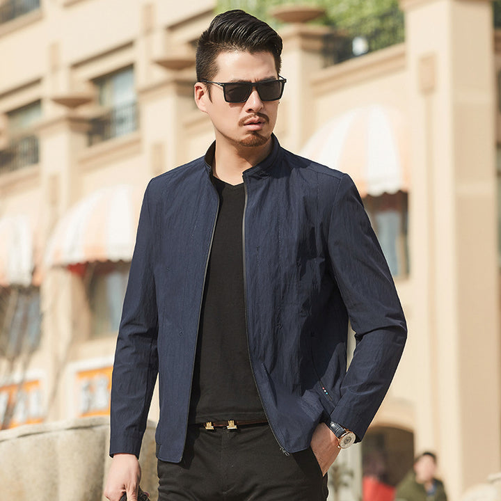 Men's Ultralight Travel Transition Jacket with Stand-Up Collar and Wrinkle-Resistant Performance Fabric