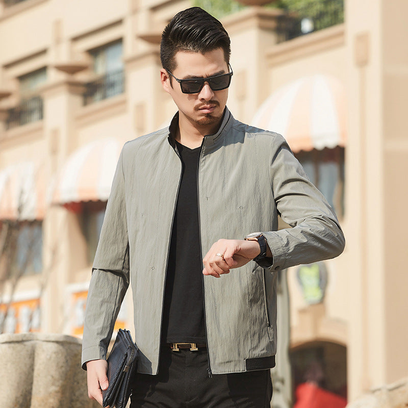 Men's Ultralight Travel Transition Jacket with Stand-Up Collar and Wrinkle-Resistant Performance Fabric