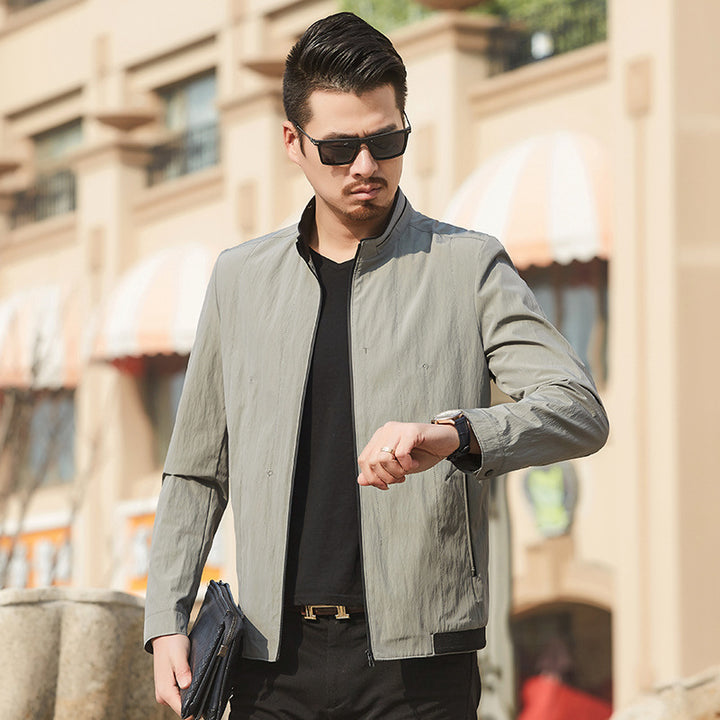 Men's Ultralight Travel Transition Jacket with Stand-Up Collar and Wrinkle-Resistant Performance Fabric