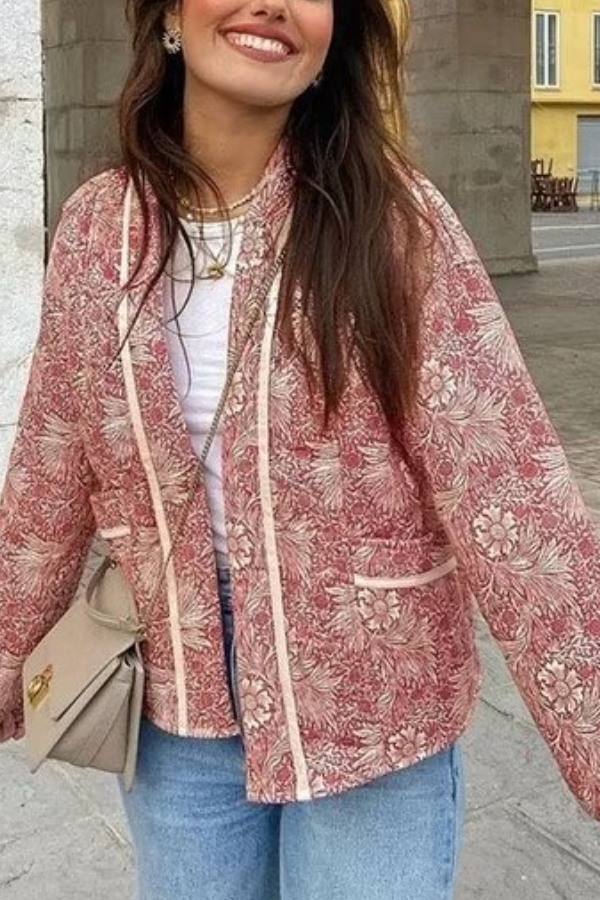 Mune | Print Loose V-Neck Cardigan Cotton Jacket
