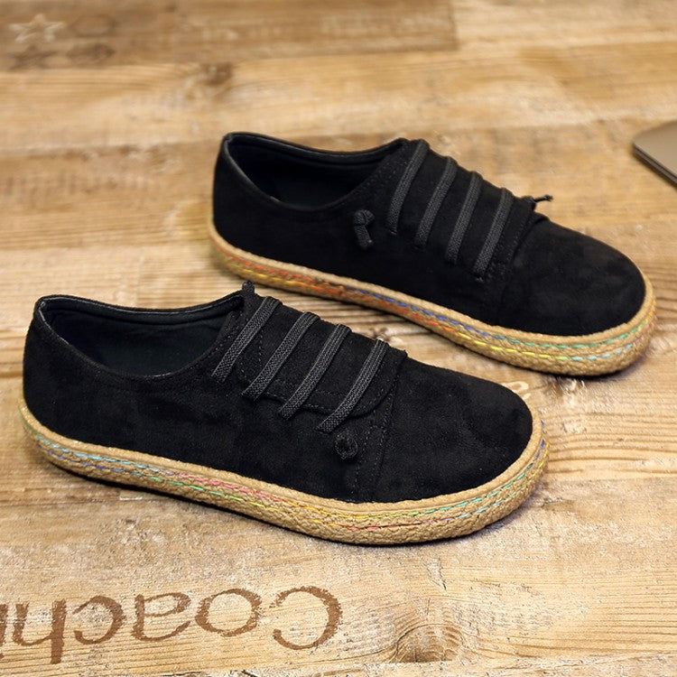 Women's low sneaker espadrille with suede look, elastic laces and braided jute sole Mune Fashion