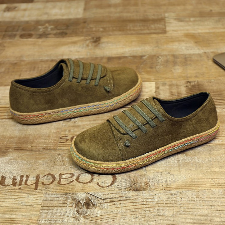 Women's low sneaker espadrille with suede look, elastic laces and braided jute sole Mune Fashion