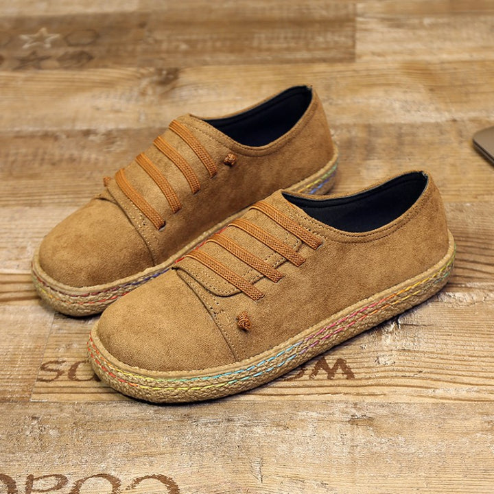 Women's low sneaker espadrille with suede look, elastic laces and braided jute sole Mune Fashion