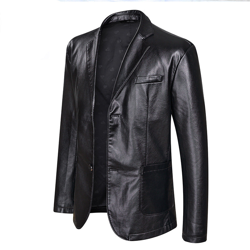 Men's Elegant Faux Leather Blazer Style Jacket with Patch Side Pockets Mune Fashion