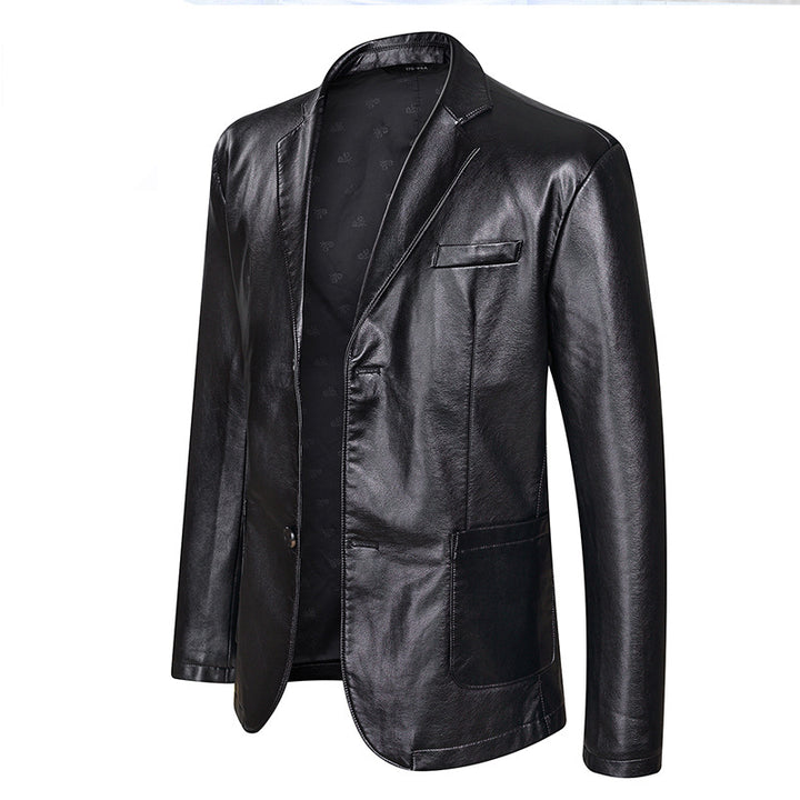 Men's Elegant Faux Leather Blazer Style Jacket with Patch Side Pockets Mune Fashion