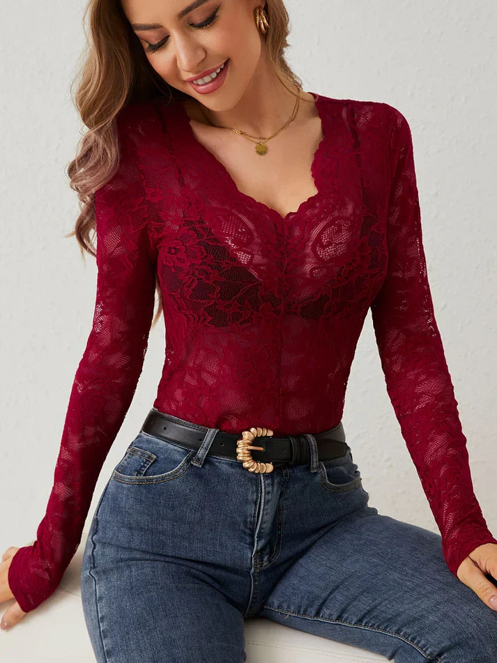 Mune | Long Sleeve Top with V-Neck and Lace