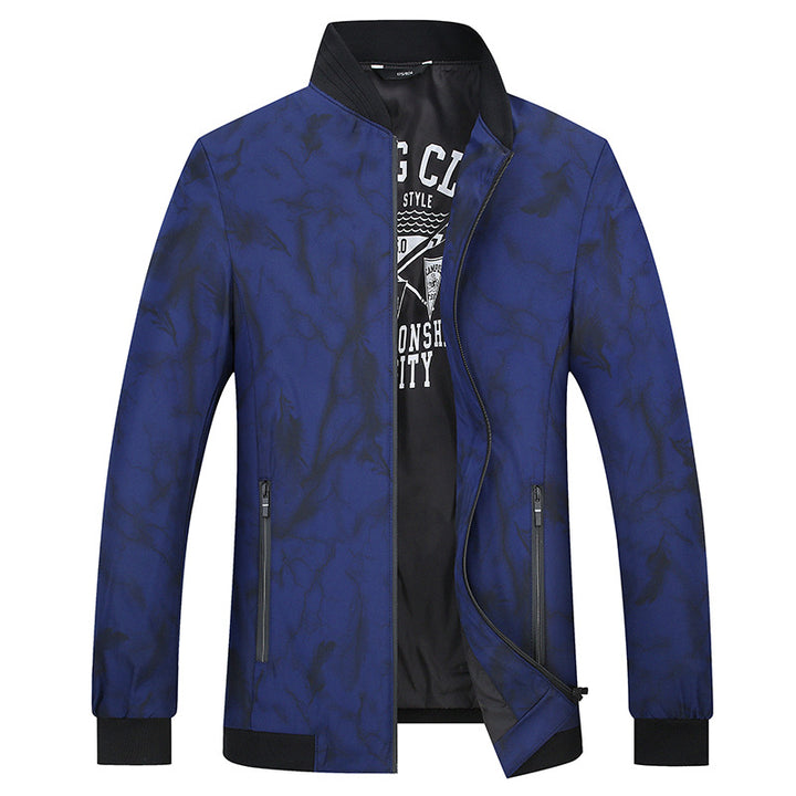 Men's Lightweight Bomber Jacket in Urban Marble Print with Stand-up Collar and Zipper Pockets Mune Fashion