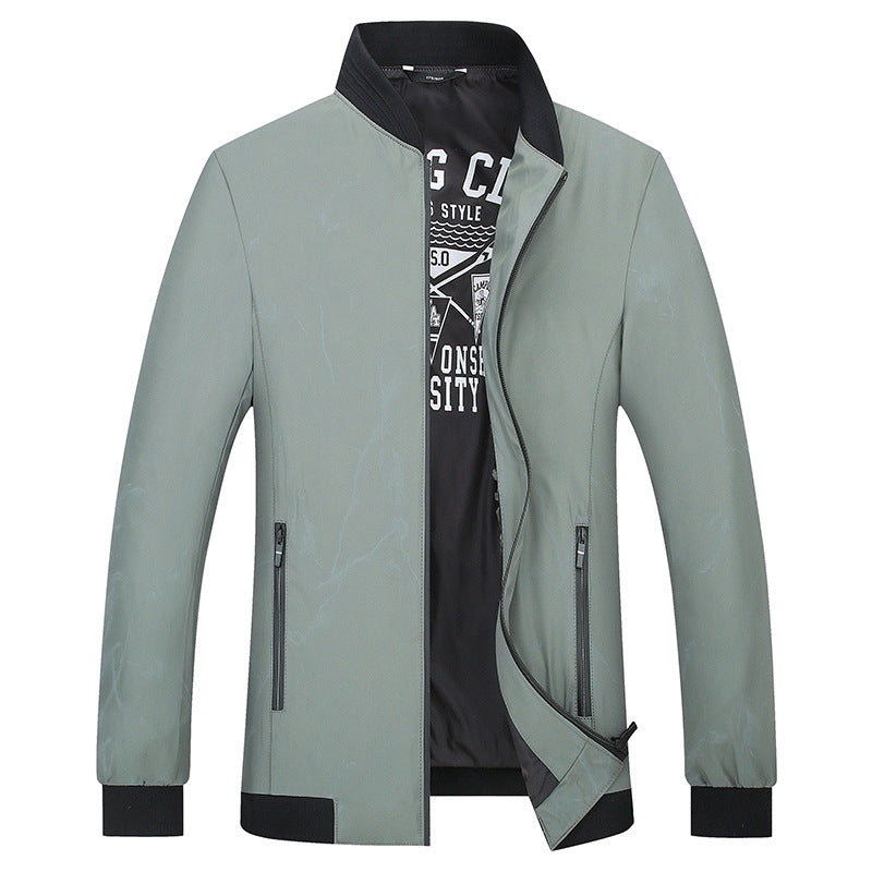 Men's Lightweight Bomber Jacket in Marble Print with Zipper and Elastic Cuffs Mune Fashion