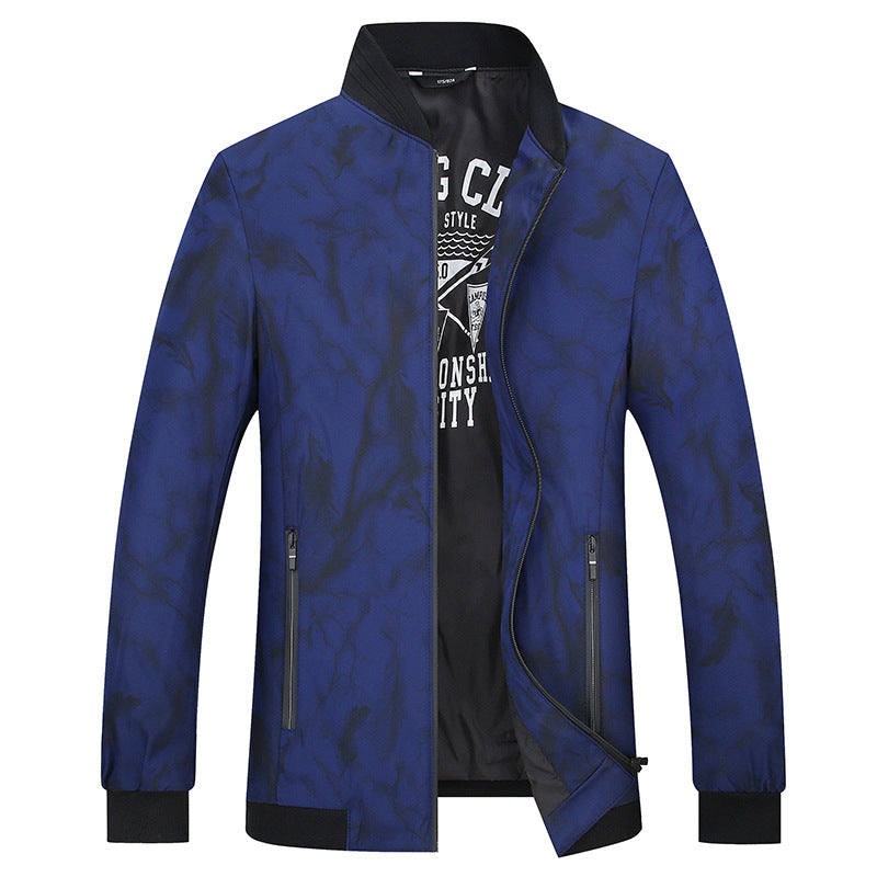 Men's Lightweight Bomber Jacket in Marble Print with Zipper and Elastic Cuffs Mune Fashion