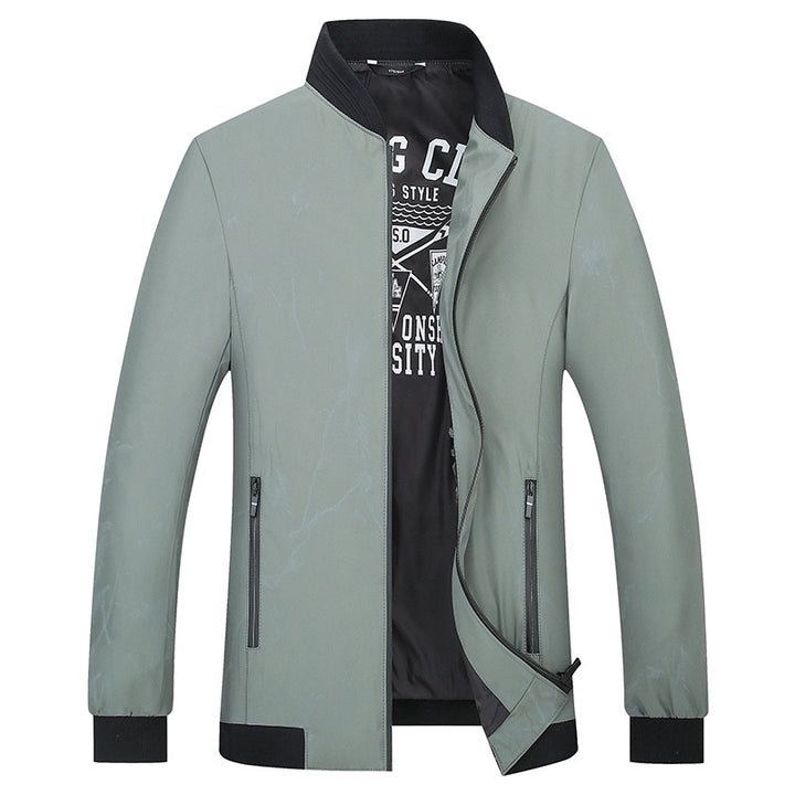 Men's Lightweight Bomber Jacket in Urban Marble Print with Stand-up Collar and Zipper Pockets Mune Fashion