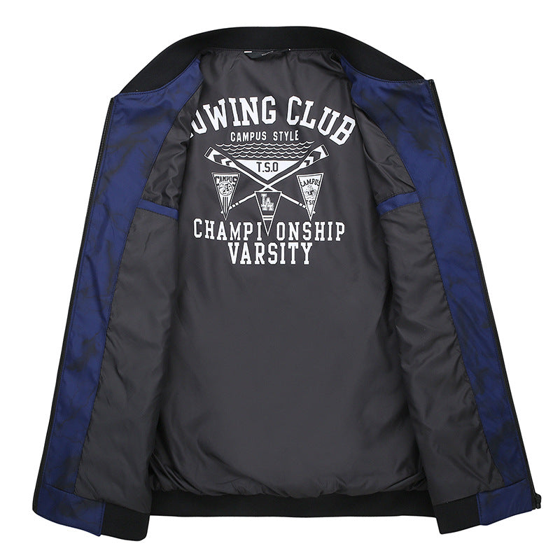 Men's Lightweight Bomber Jacket in Marble Print with Zipper and Elastic Cuffs Mune Fashion