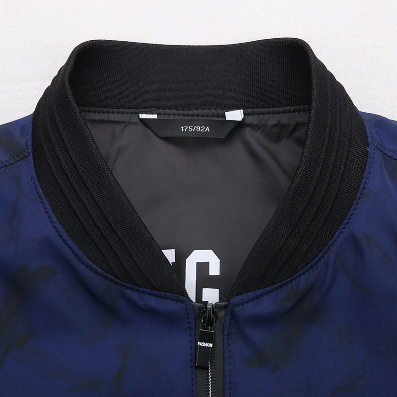 Men's Lightweight Bomber Jacket in Urban Marble Print with Stand-up Collar and Zipper Pockets Mune Fashion