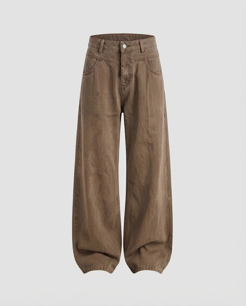 Women's wide-cut relaxed five-pocket denim pants with floor-length hem Mune Fashion