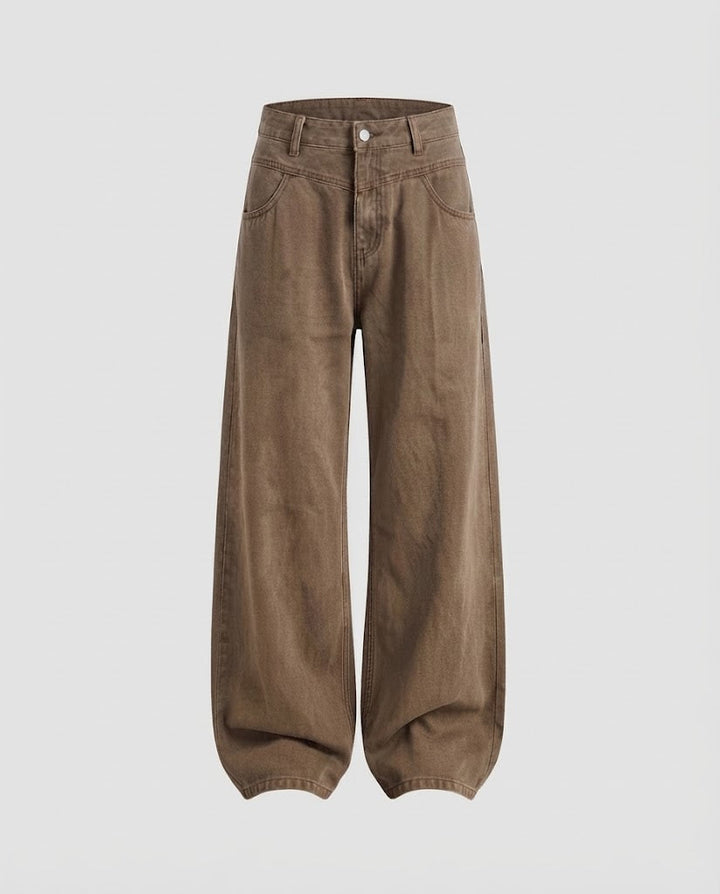Women's wide-cut relaxed five-pocket denim pants with floor-length hem Mune Fashion