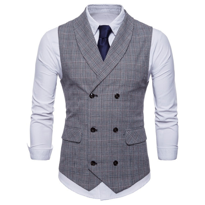 Men's tailored double-breasted suit vest in Prince of Wales check Mune Fashion