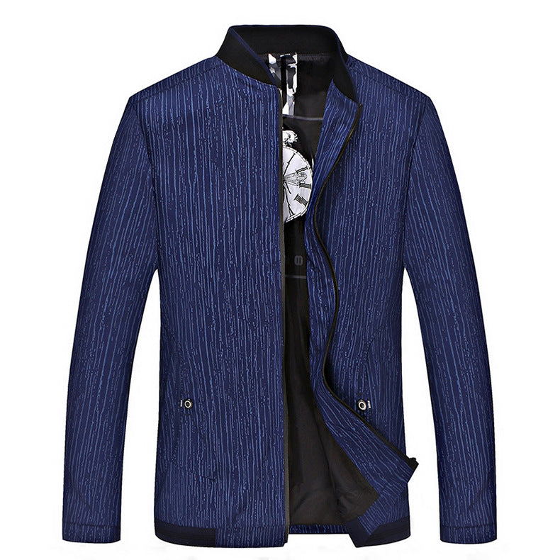 Men's urban blouson jacket with fine vertical structure, stand collar and concealed zipper Mune Fashion