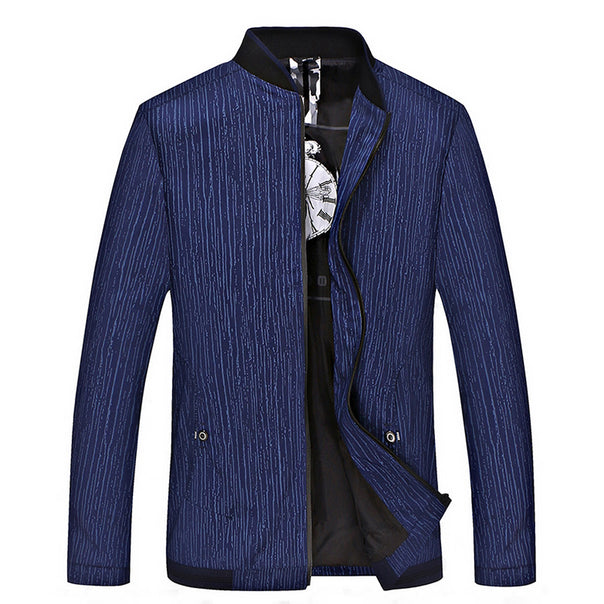 Men's urban blouson jacket with fine vertical structure, stand collar and concealed zipper Mune Fashion