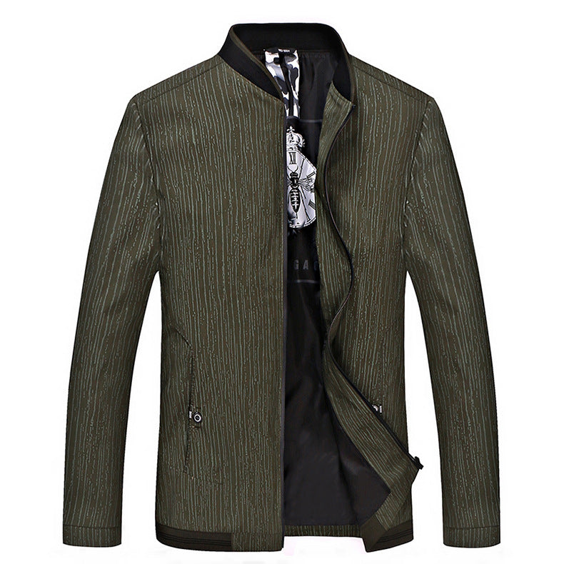 Men's urban blouson jacket with fine vertical structure, stand collar and concealed zipper Mune Fashion