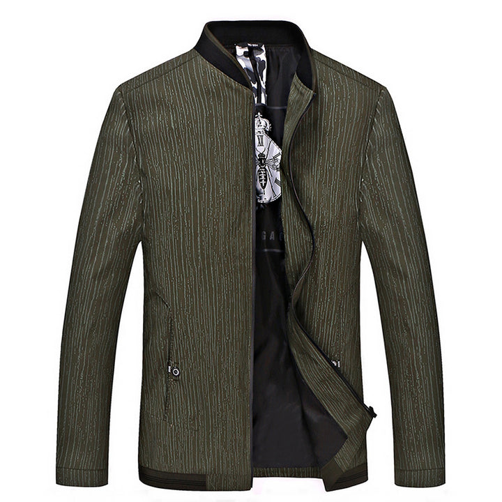Men's urban blouson jacket with fine vertical structure, stand collar and concealed zipper Mune Fashion