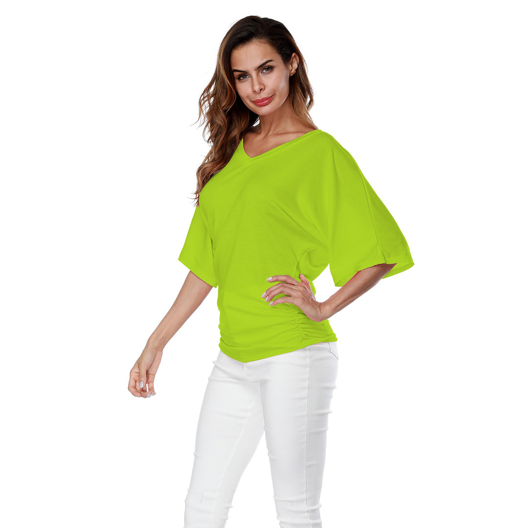 Women’s casual V-neck T-shirt with draped hem Mune Fashion