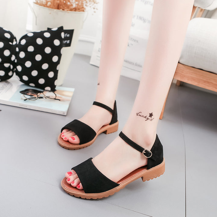 Ladies' velour-look sandal with closed heel, adjustable ankle strap, and profiled rubber sole heel Mune Fashion