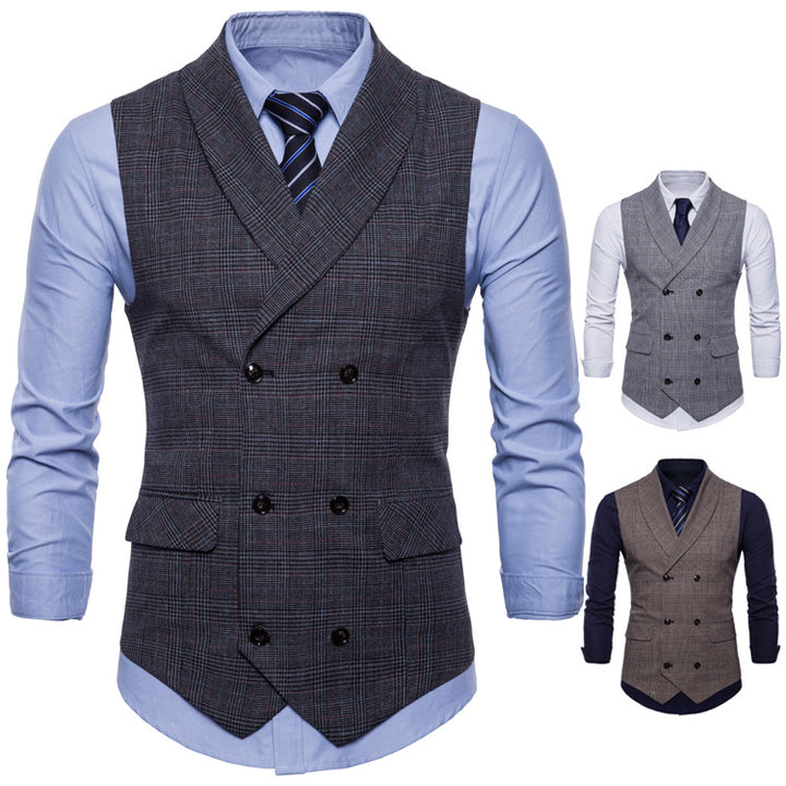 Men's tailored double-breasted suit vest in Prince of Wales check Mune Fashion