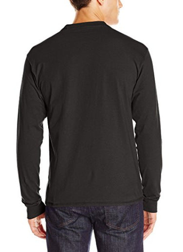 Men's Long Sleeve Henley Shirt with Crew Neck and Decorative Button Placket Mune Fashion